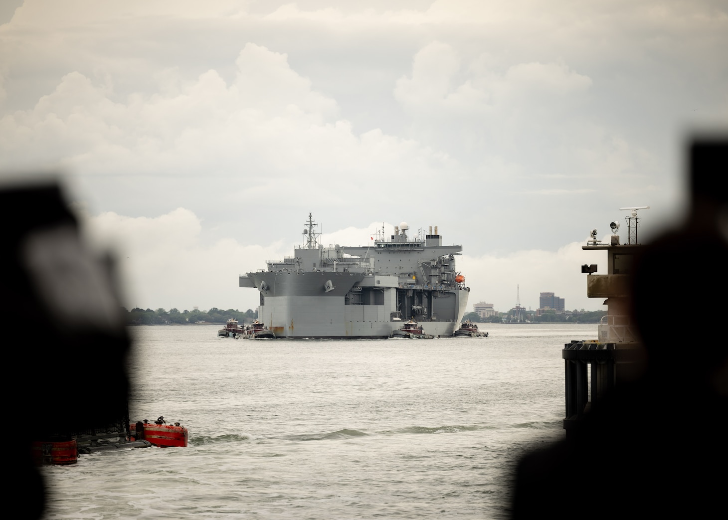 USNS Robert E. Simanek (T-ESB 7) arrives at Naval Station Norfolk May 5, 2025. The ship was named after Private First-Class Robert Ernest Simanek, who was awarded the Medal of Honor for shielding fellow Marines from a grenade at the Battle of Bunker Hill during the Korean War.