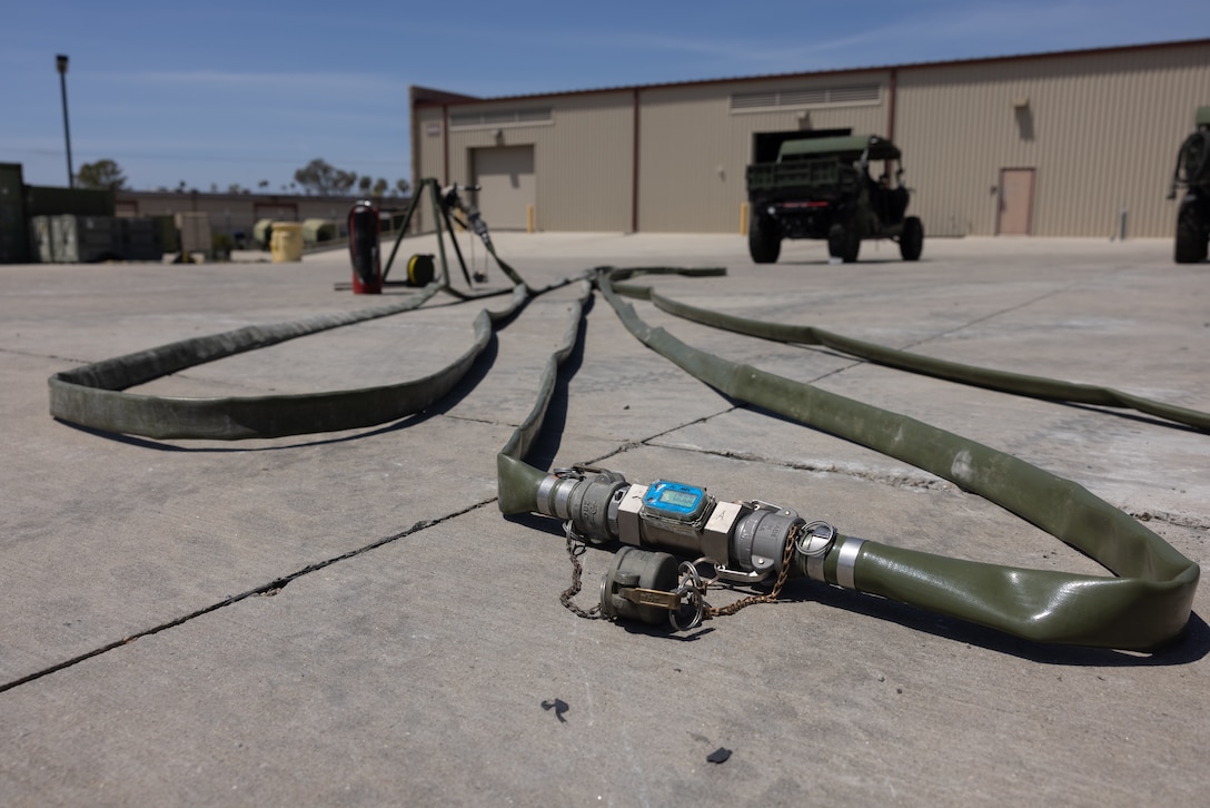 U.S. Marine Corps equipment is staged during Tactical Air-Ground Refueling System New Equipment Training at Marine Corps Air Station Miramar, California, April 24, 2025.  The TAGRS, an expeditionary Marine Corps-exclusive asset, is a compact mobile refueling system designed to expand the capabilities of Marine Corps’ Forward Arming and Refueling Points and Expeditionary Advanced Base Operations. TAGRS support refueling operations in forward areas and remote locations. (U.S. Marine Corps photo by Lance Cpl. Samantha Devine)