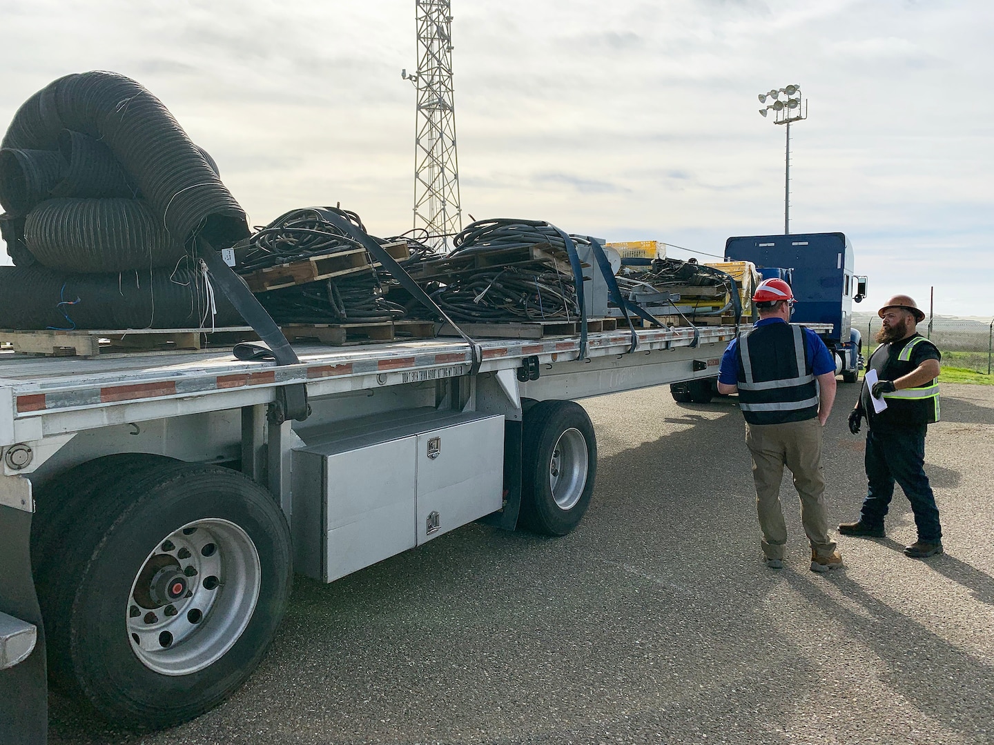 Transportation specialists prepare to ship materials removed from a deactivated Vandenberg Space Force Base Minuteman III launch facility to the Defense Logistics Agency’s demilitarization center