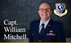 AFIMSC Portrait graphic with name of individual, official photo, and AFIMSC shield located at center