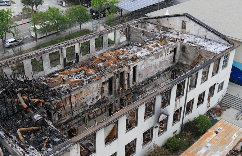 The heavily fire damaged auditorium at the Eliot Arts Magnet Academy in Altadena, California awaits final decisions about the debris removal and structural integrity of the structure following the Southern California wildfires of January 2025, April 15.

USACE is working in partnership with local, state and the Federal Emergency Management Agency in response to the Southern California Wildfires.