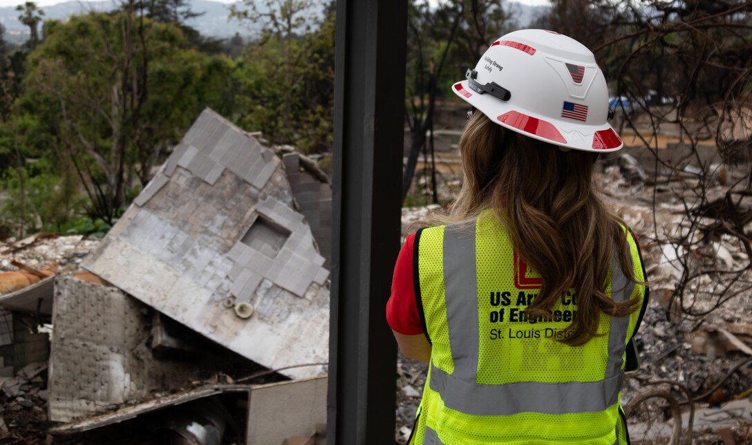 USACE Safety Officer for EFO-Eaton, Taylor Bayless stands at the ready to identify and mitigate safety risks for all personell working the wildfire recovery zone.