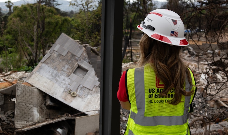 USACE Safety Officer for EFO-Eaton, Taylor Bayless stands at the ready to identify and mitigate safety risks for all personell working the wildfire recovery zone.