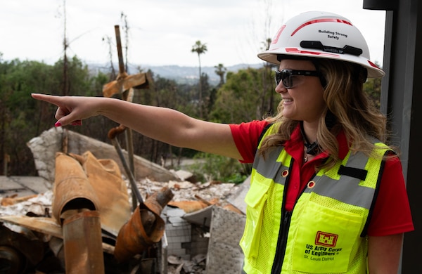 USACE Safety Officer for EFO-Eaton, Taylor Bayless stands at the ready to identify and mitigate safety risks for all personell working the wildfire recovery zone.