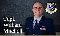 AFIMSC Portrait graphic with name of individual, official photo, and AFIMSC shield located at center