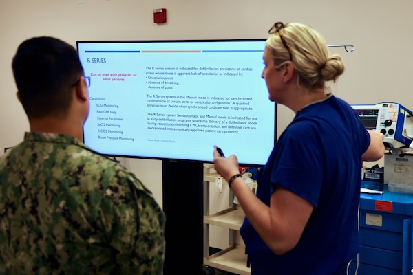 Hospital nurses and corpsmen assigned to Navy Medicine Readiness and Training Command (NMRTC) Twentynine Palms participate in hands-on training during the Annual Nursing and Corpsmen Skills Fair, held April 29–30. The two-day event focused on sharpening essential medical skills such as blood administration, high-level disinfection, suicide screening, and medication delivery using newly upgraded Alaris infusion pumps. Designed in response to regulatory standards and command-wide data trends, the fair emphasized readiness, patient safety, and teamwork through simulation-based learning and collaborative training sessions. The training ensures that Navy medical personnel remain highly skilled, adaptable, and prepared to deliver high-quality care in both military treatment facilities and deployed environments (U.S. Navy photo by Christopher C. Jones, NHTP/NMRTC Twentynine Palms public affairs officer).