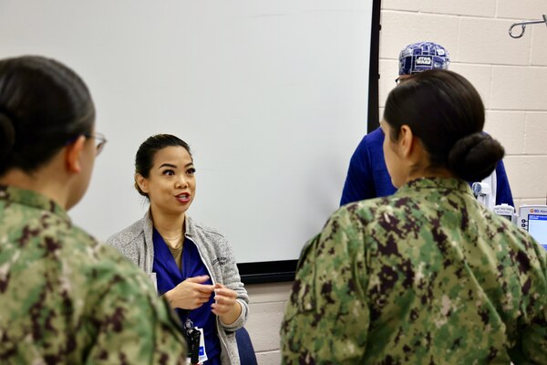 Hospital nurses and corpsmen assigned to Navy Medicine Readiness and Training Command (NMRTC) Twentynine Palms participate in hands-on training during the Annual Nursing and Corpsmen Skills Fair, held April 29–30. The two-day event focused on sharpening essential medical skills such as blood administration, high-level disinfection, suicide screening, and medication delivery using newly upgraded Alaris infusion pumps. Designed in response to regulatory standards and command-wide data trends, the fair emphasized readiness, patient safety, and teamwork through simulation-based learning and collaborative training sessions. The training ensures that Navy medical personnel remain highly skilled, adaptable, and prepared to deliver high-quality care in both military treatment facilities and deployed environments (U.S. Navy photo by Christopher C. Jones, NHTP/NMRTC Twentynine Palms public affairs officer).