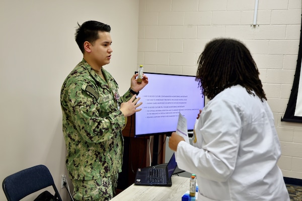 Hospital nurses and corpsmen assigned to Navy Medicine Readiness and Training Command (NMRTC) Twentynine Palms participate in hands-on training during the Annual Nursing and Corpsmen Skills Fair, held April 29–30. The two-day event focused on sharpening essential medical skills such as blood administration, high-level disinfection, suicide screening, and medication delivery using newly upgraded Alaris infusion pumps. Designed in response to regulatory standards and command-wide data trends, the fair emphasized readiness, patient safety, and teamwork through simulation-based learning and collaborative training sessions. The training ensures that Navy medical personnel remain highly skilled, adaptable, and prepared to deliver high-quality care in both military treatment facilities and deployed environments (U.S. Navy photo by Christopher C. Jones, NHTP/NMRTC Twentynine Palms public affairs officer).