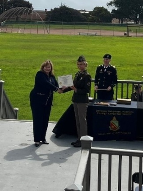 Spc. Prudence Pingrey graduated from the Defense Language Institute in October 2023.