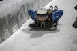 Steven Bortle, a U.S. Army veteran and competitor for Team U.S., completes a skeleton run in the 2025 Invictus Games in Whistler, Canada, Feb. 11, 2025