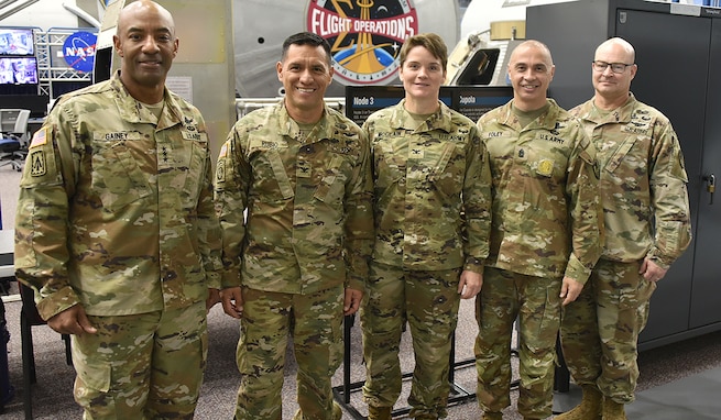 Army astronauts Col. Frank Rubio and Col. Anne McClain meet with U.S. Army Space and Missile Defense Command leaders, Oct. 23, prior to McClain’s second launch into space on March 14. SMDC team members honor the Army’s active-duty astronauts May 5 on National Astronaut Day, which has been observed since 2017. McClain, Rubio and Col. Andrew “Drew” Morgan are the only active-duty astronauts in the Army. Rubio serves as the NASA Detachment’s branch chief in Houston, McClain currently serves approximately 150 miles above the Earth aboard the International Space Station, and Morgan serves as the U.S. Army Garrison Kwajalein Atoll commander. (U.S. Army photo by Jason B. Cutshaw)