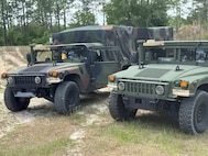 Soldiers with the Florida National Guard's 256th Medical Company Area Support stage equipment in preparation for Operation Mustang in Gainesville, Fla., May 1, 2025.