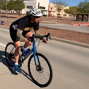 Lt. Col Sherri Sanders competes in timed trials for cycling at the 2025 Army Trials.