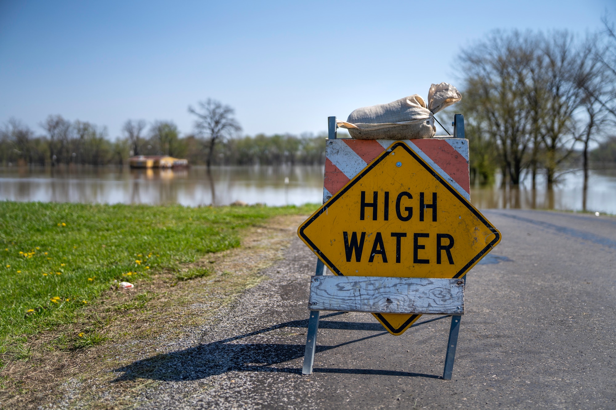 Severe weather brings flood waters to streets in Mount Carmel, Illinois, April 10,2025.