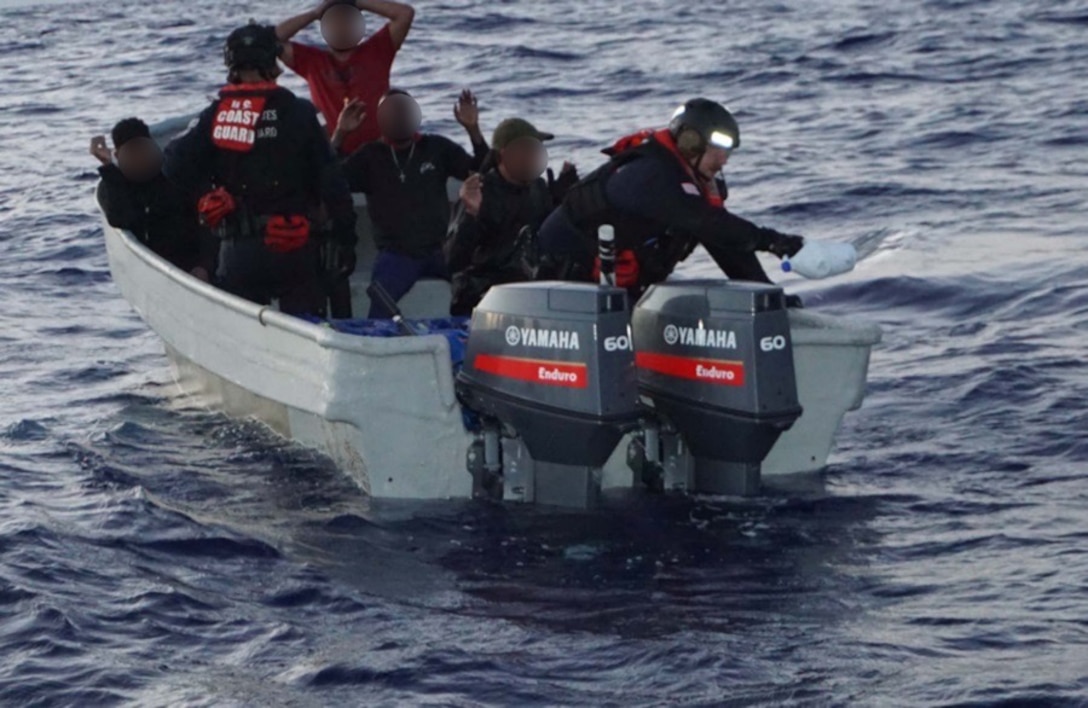The crew of the Coast Guard Cutter Joseph Napier offloaded approximately 725 pounds of seized cocaine worth an estimated $5.4 million to Coast Guard Investigative Service and Drug Enforcement Agency Special Agents custody in San Juan, Puerto Rico, May 7, 2025. The interdiction occurred April 28, 2025, in waters north of Aguadilla, Puerto Rico, and is the result of multi-agency efforts in support of the Caribbean Corridor Strike Force. (U.S. Coast Guard photo)