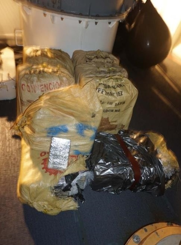 The crew of the Coast Guard Cutter Joseph Napier offloaded approximately 725 pounds of seized cocaine worth an estimated $5.4 million to Coast Guard Investigative Service and Drug Enforcement Agency Special Agents custody in San Juan, Puerto Rico, May 7, 2025. The interdiction occurred April 28, 2025, in waters north of Aguadilla, Puerto Rico, and is the result of multi-agency efforts in support of the Caribbean Corridor Strike Force. (U.S. Coast Guard photo)