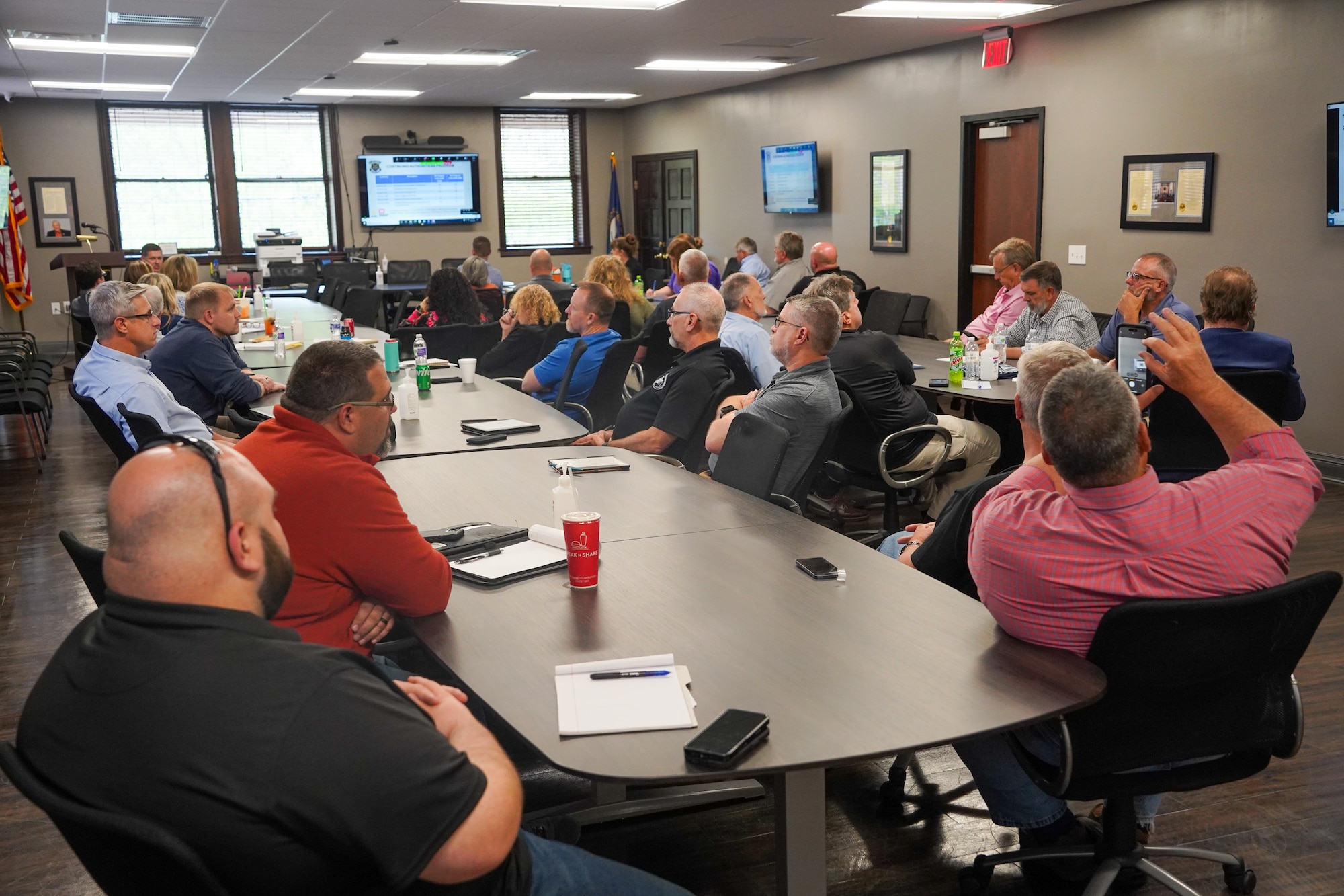 Brandon Brummett, Louisville District outreach coordinator, speaks to local officials during a Resources and Permitting workshop in Hazard, Kentucky April 23, 2025.