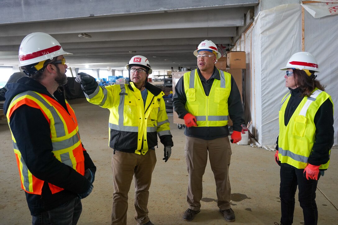 South Pacific Division employees are led on a site tour by Dave Kopecky, a resident engineer on the Louisville VA Medical Center project, to get a hands-on look at the work taking place on the project Feb. 13, 2025.