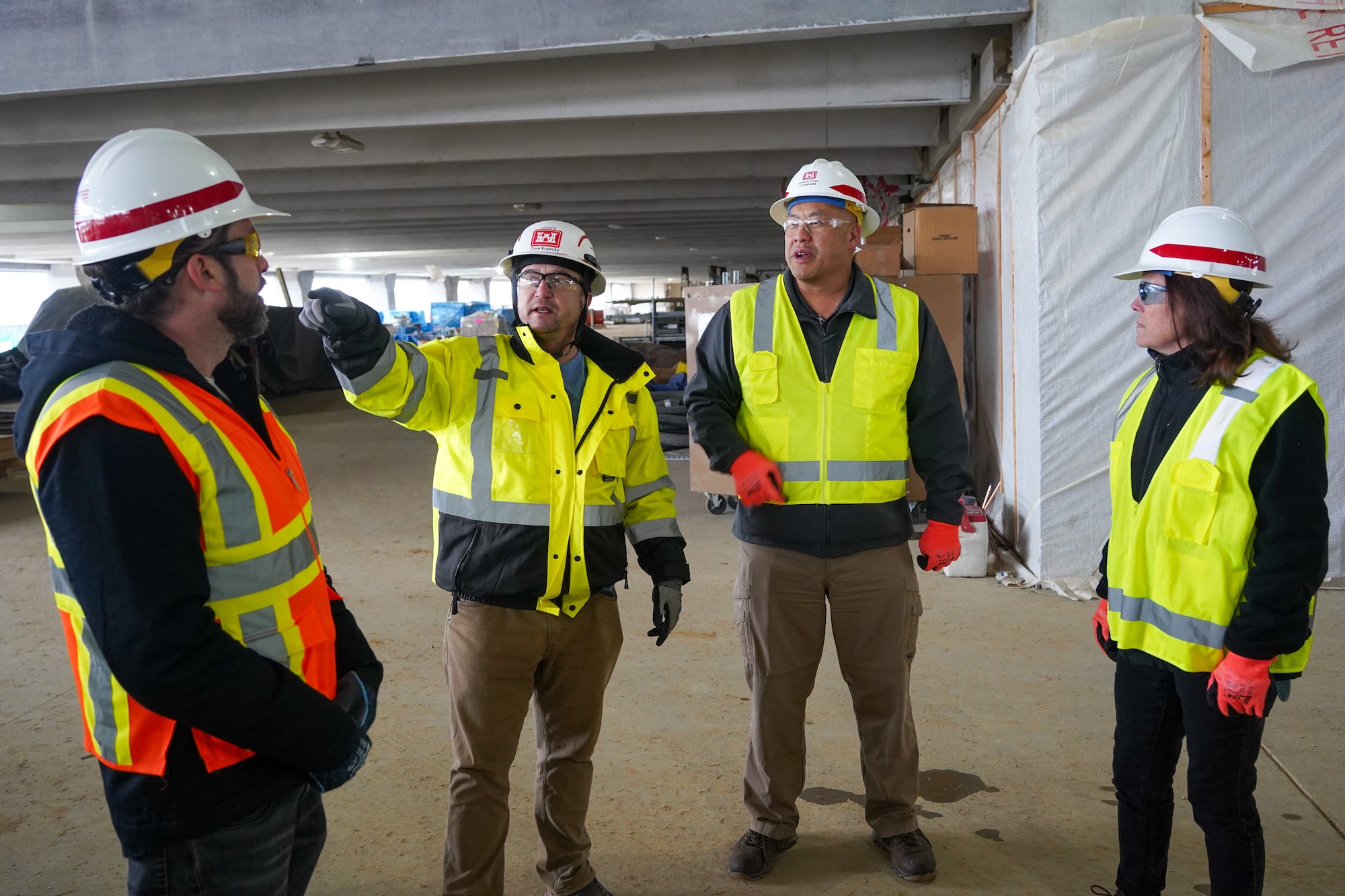 South Pacific Division employees are led on a site tour by Dave Kopecky, a resident engineer on the Louisville VA Medical Center project, to get a hands-on look at the work taking place on the project Feb. 13, 2025.