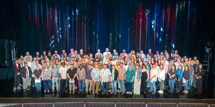 Puget Sound Naval Shipyard & Intermediate Maintenance Facility Employee of the Year nominees pose for a group photo, April 23, 2025, following the annual ceremony at the Admiral Theatre in downtown Bremerton, Washington. (U.S. Navy photo by Wendy Hallmark)