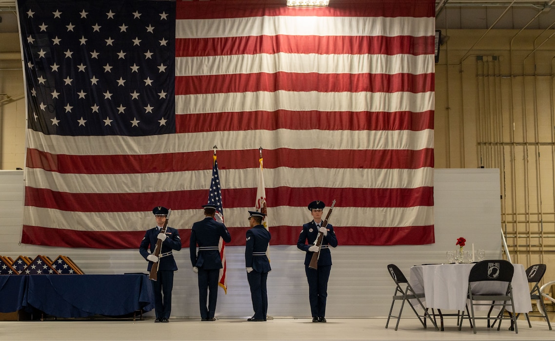 Airmen attend the 2025 retirement dinner at the 182nd Airlift Wing.