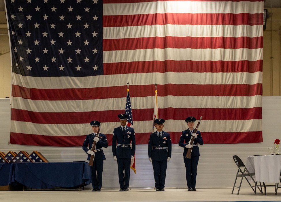Airmen attend the 2025 retirement dinner at the 182nd Airlift Wing.