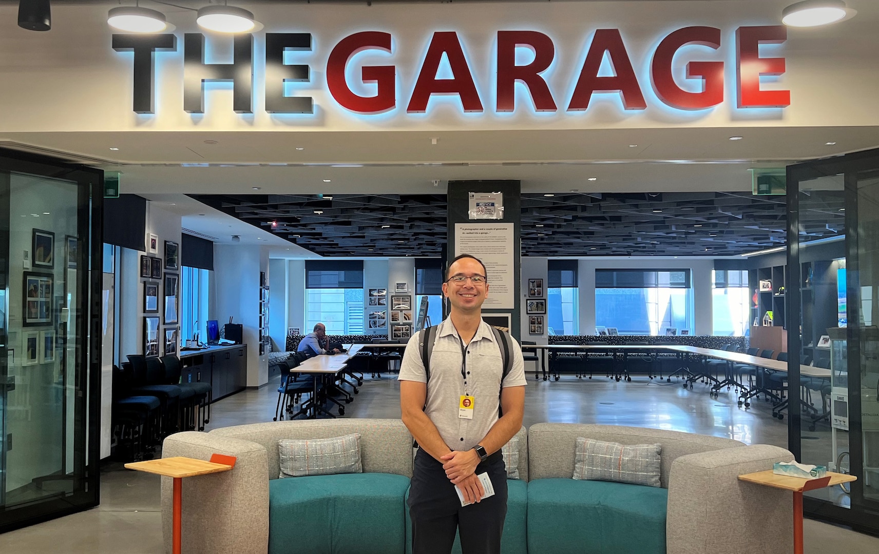 LTJG Bryan Holland getting ready to take part in a hackathon at Microsoft Corp.’s office in Reston, VA in September 2024. Holland worked with Microsoft as part of C5I Industry Training (C5IIT) program that lets members spend a year learning from private industry.