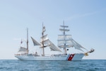 USCGC Eagle (WIX 327) sets sails, June 14, 2023, while underway in the Baltic Sea. Eagle is a tall ship used as a training platform for future Coast Guard Academy officers as well as a vessel utilized for establishing and maintaining domestic and international relationships. (U.S. Coast Guard photo by Petty Officer 3rd Class Carmen Caver)