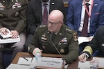 Army Gen. James J. Mingus, vice chief of staff of the Army, testifies at a House Armed Services Committee subcommittee hearing on military readiness in Washington, May 6, 2025.