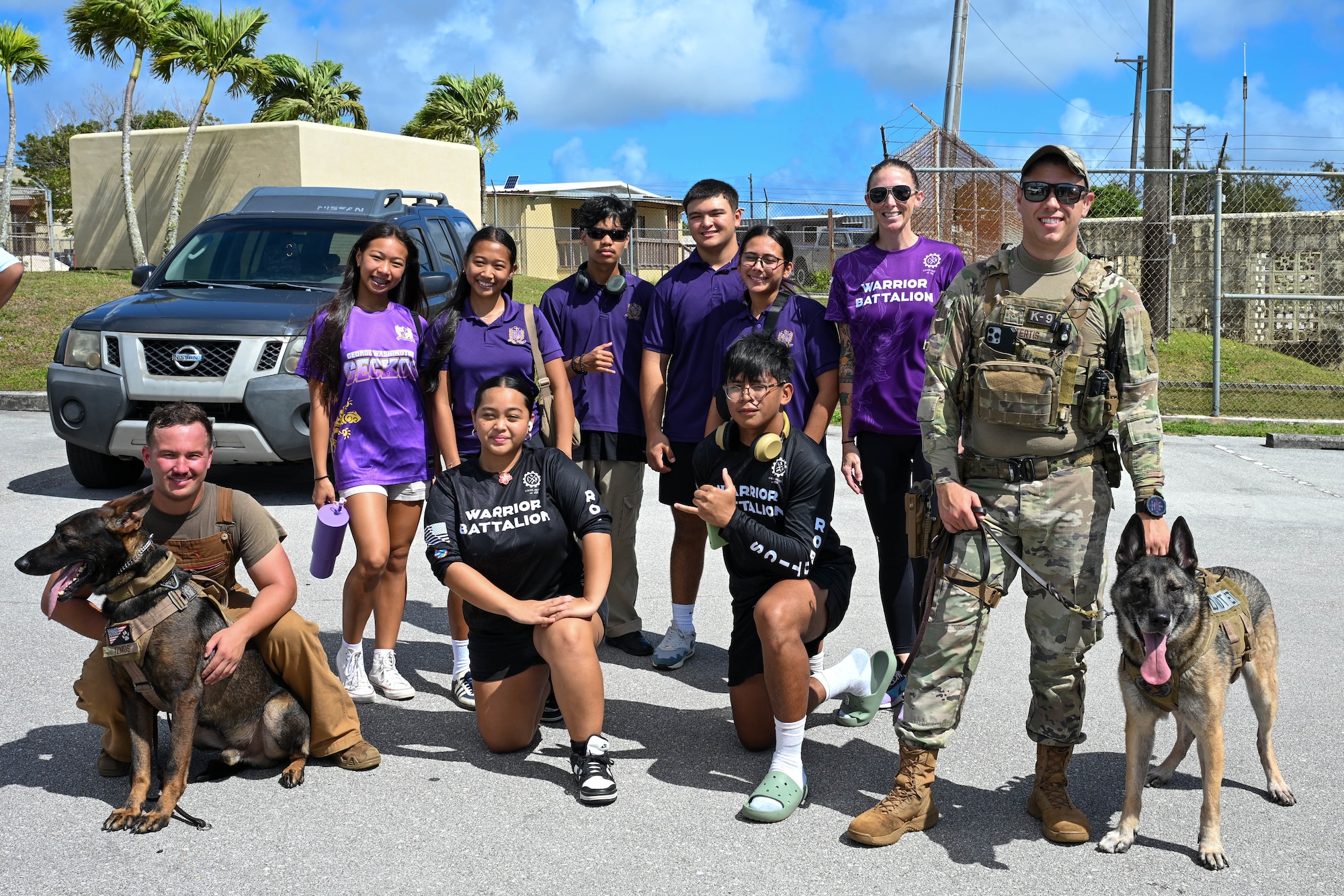 George Washington High School pre-engineering students and Father Duenas Memorial School Junior Reserve Officers’ Training Corps students tour Andersen Air Force Base, Guam, May 2, 2025. HSC-25 members showcased the MH-60S Sea Hawk while explaining day to day life as pilots, rescue swimmers, maintenance and more as part of a base tour. (U.S. Air Force photo by Senior Airman Audree Campbell)