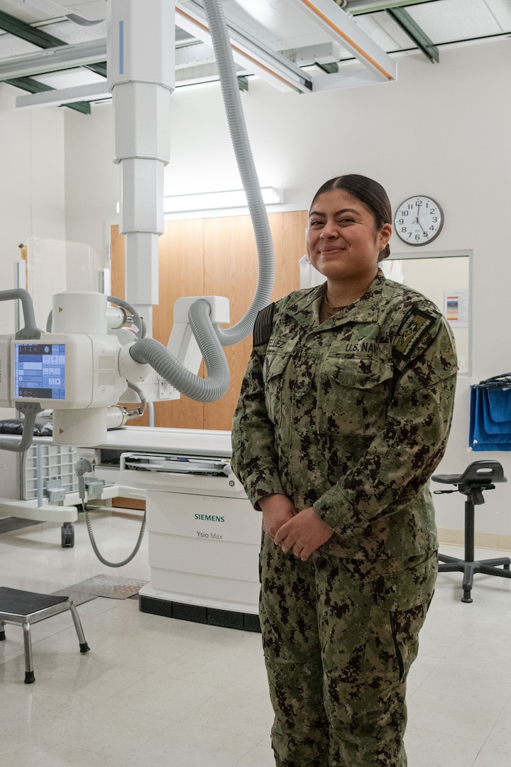 Hospitalman Gabriella Tellez serves in the Radiology department at Naval Health Clinic Cherry Point with aspirations to commission and serve as an officer.  The Azusa, California native specifically requested assignment to the department to gain hands-on experience working alongside the facility’s Radiological Technologists. 
Tellez is scheduled to attend specialized medical training, known as “C-School” in spring of 2026.  This training will allow her to further her service in the Navy and progress towards her career goal.