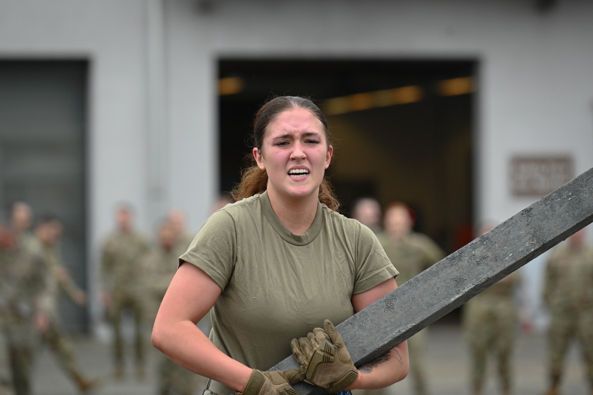 Senior Airman Breena Cunningham, a 721st Aerial Port Squadron cargo processing specialist, participates in the Combat Fitness Challenge during the 521st Air Mobility Operations Wing Mobility Vanguard 2025 at Ramstein Air Base, Germany, May 25, 2025.