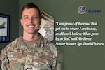 Smiling man wears a green camouflage uniform