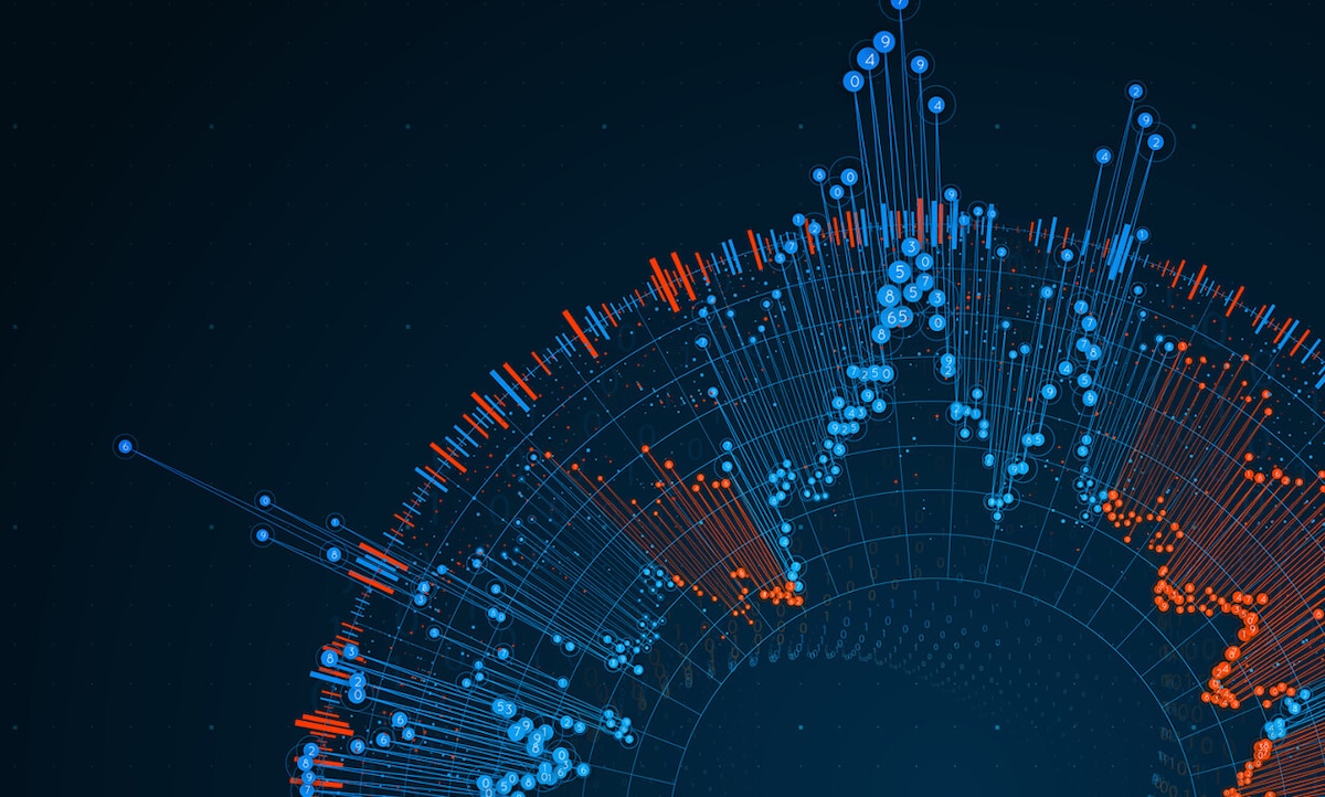 A graphic depicting a circular data visualization.