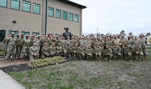 U.S. Air National Guard Force Support Squadron Airmen assigned to various units, pose for a group photo following a week-long Force Support Squadron Home Station Readiness Training hosted by the 106th Rescue Wing, at Francis S. Gabreski Air National Guard Base, Westhampton Beach, N.Y., April 9, 2025