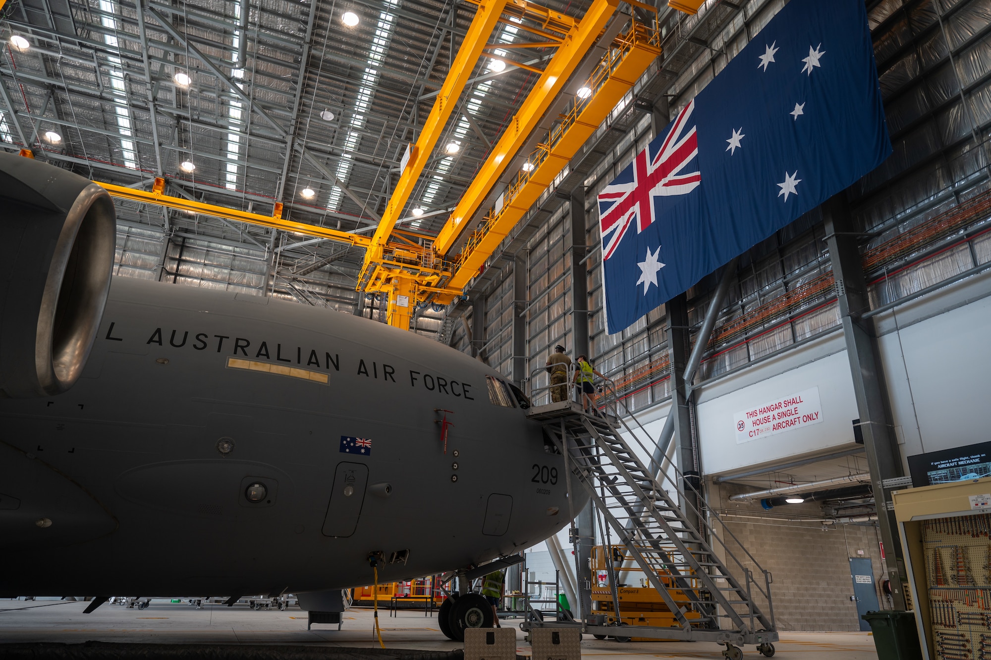 Australian aircraft inside of an Australian hangar.