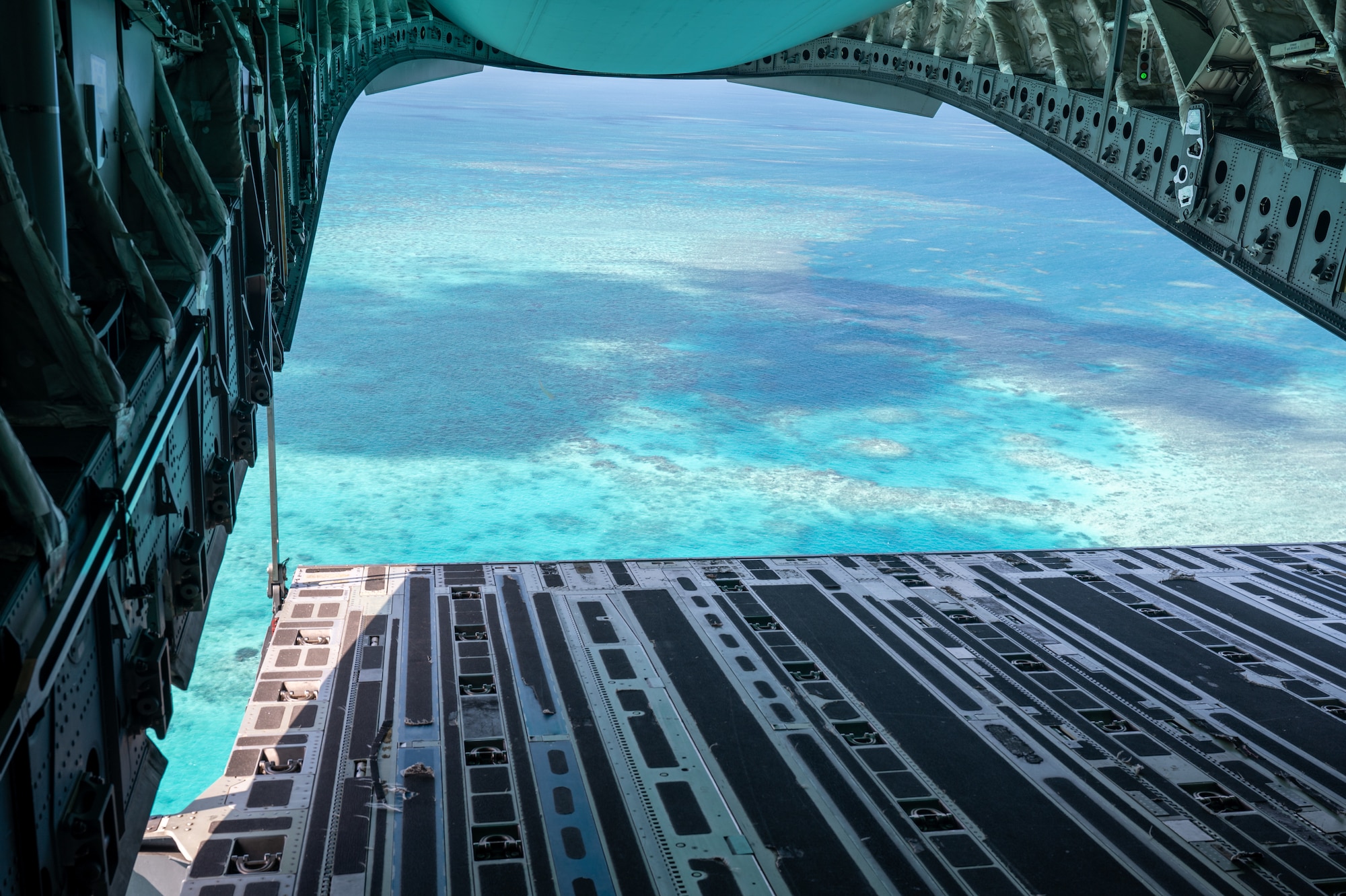 Ocean view from the back of a C-17.