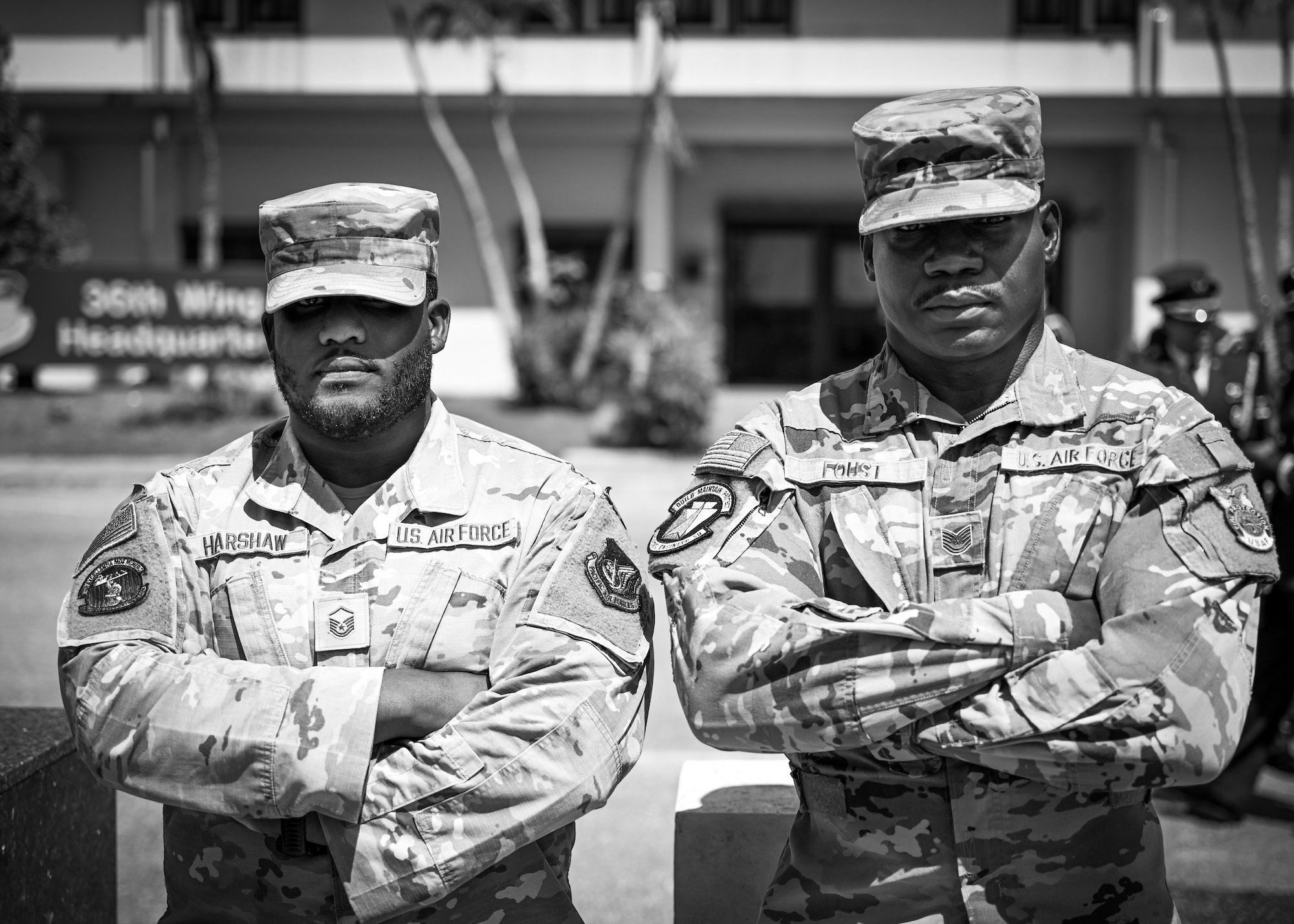 Two former U.S. Air Force Military Training Instructors teach Andersen Honor Guard members at Andersen Air Force Base, Guam, April 24, 2025.