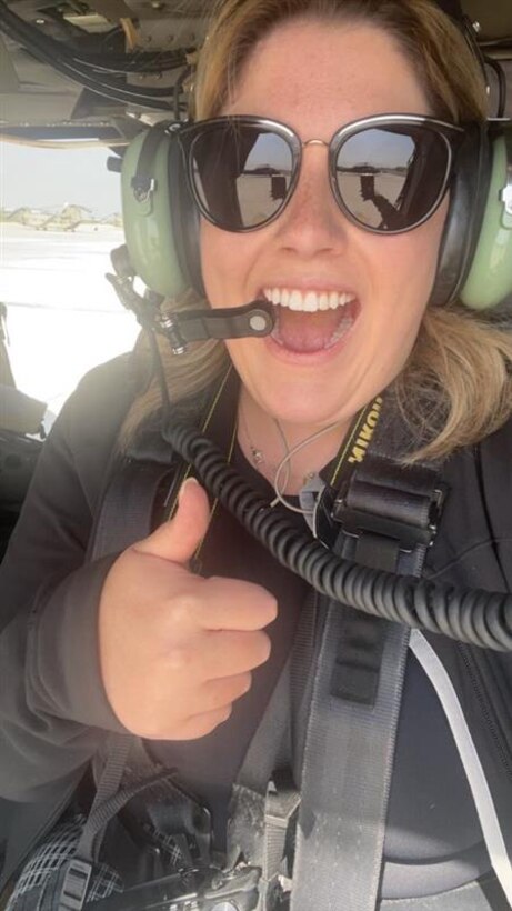 Rachel Napolitan in a helicopter.