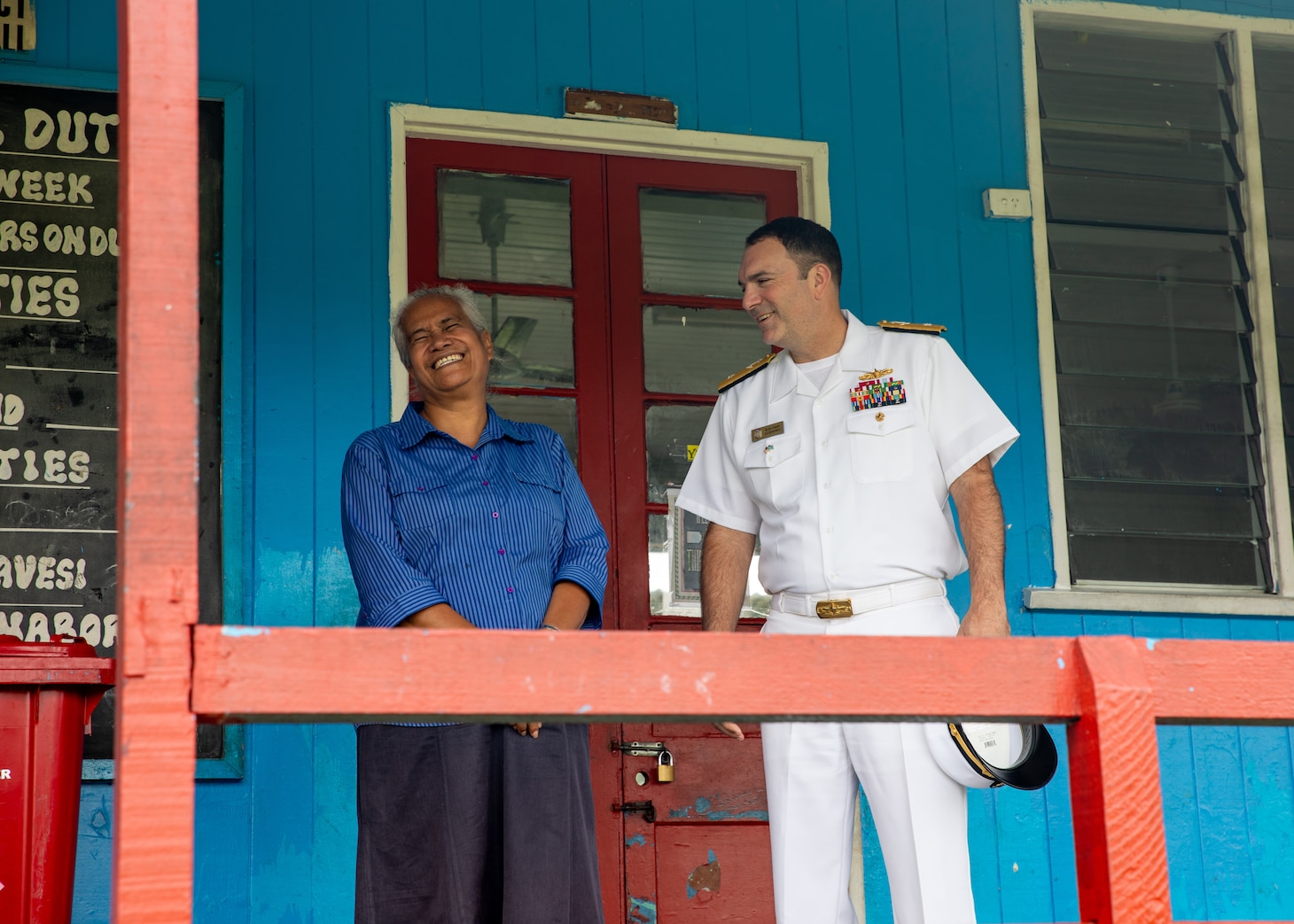 SUVA, Fiji (May 8, 2025) Rear Adm. Kyle Gantt, right, deputy commander, U.S. 7th Fleet, speaks with Sister Kalala Taufa, while visiting Marist Convent School Lami during a community relations event in Suva, Fiji, May 8, 2025. The U.S. 7th Fleet flagship USS Blue Ridge (LCC 19) and embarked 7th Fleet staff are in Suva for a scheduled port visit. Blue Ridge, and the 7th Fleet staff conduct regular Indo-Pacific patrols to deter aggression, strengthen alliances and partnerships, and advance future warfighting capabilities. (U.S. Navy photo by Mass Communication Specialist 1st Class Ryan M. Breeden)