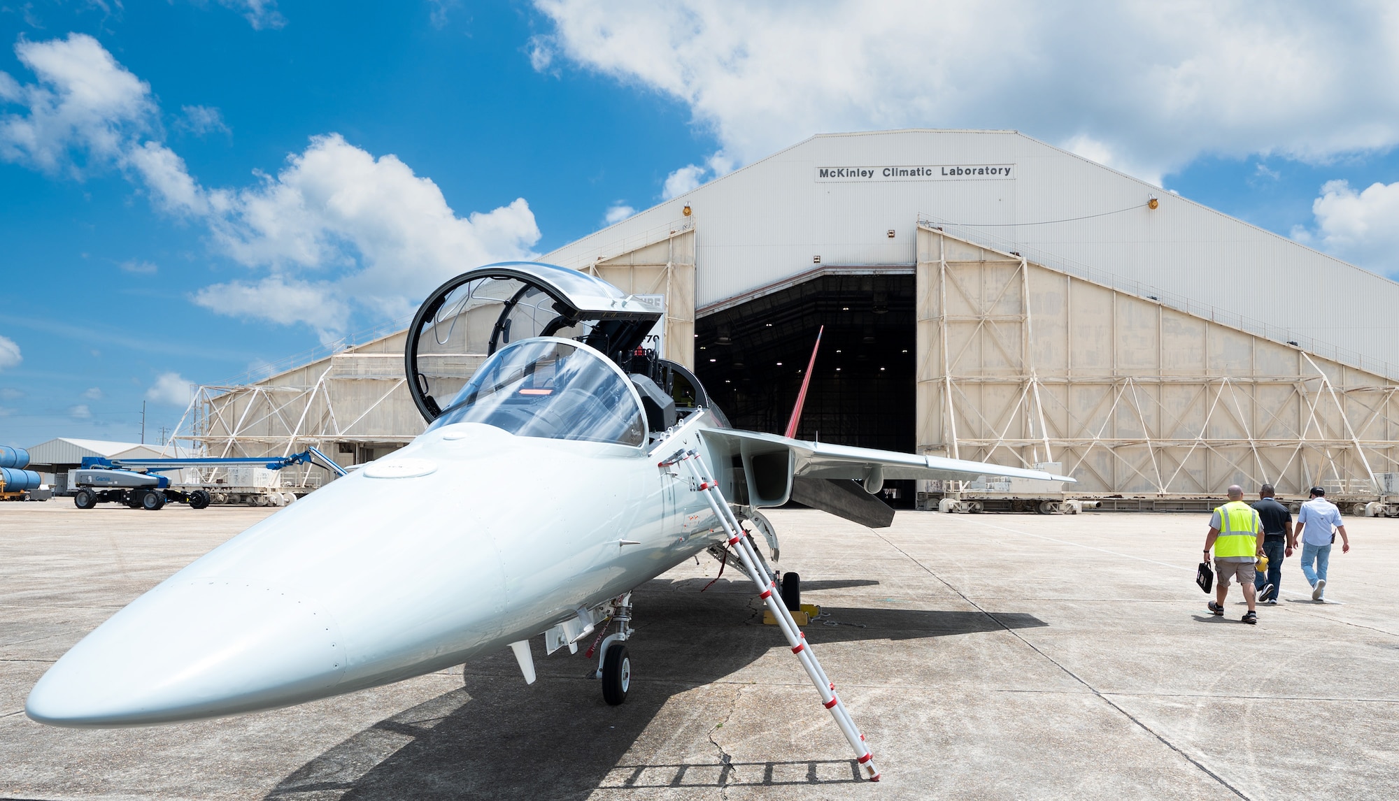A T-7A Red Hawk, sits outside the McKinley Climatic Lab.