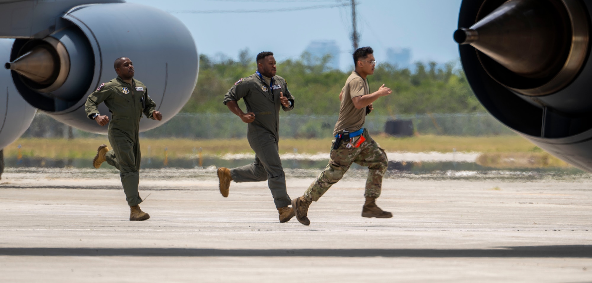 U.S. Air Force aircrew assigned to the 63rd Air Refueling Squadron and the 6th Aircraft Maintenance Squadron respond to an alert call during a Nuclear Operational Readiness Inspection at MacDill Air Force Base, Florida, May 3, 2025. The Air Force maintains and validates high standards of readiness through periodic inspections required by the nuclear mission, such as the NORI. (U.S. Air Force photo by Airman 1st Class Monique Stober)