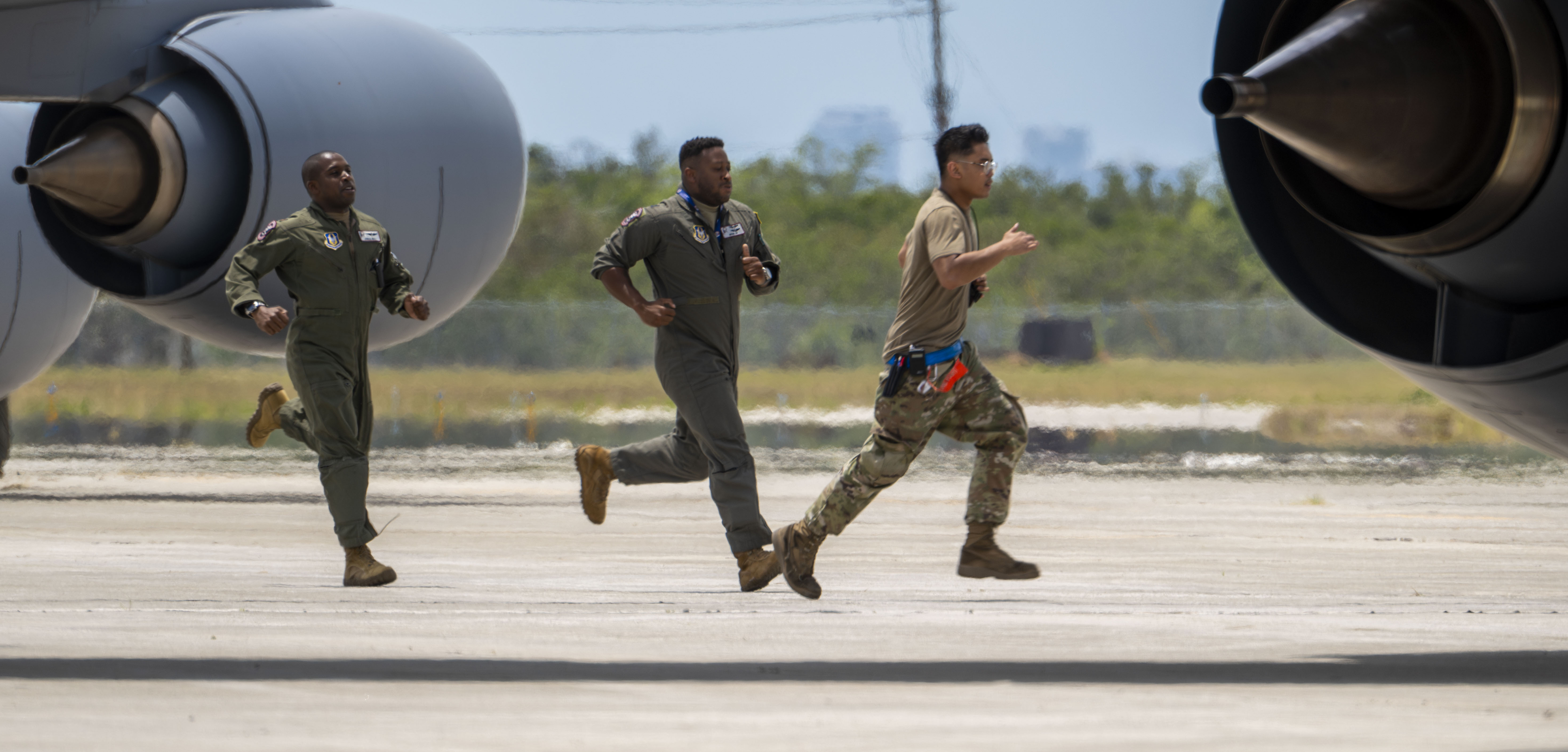 U.S. Air Force aircrew assigned to the 63rd Air Refueling Squadron and the 6th Aircraft Maintenance Squadron respond to an alert call during a Nuclear Operational Readiness Inspection at MacDill Air Force Base, Florida, May 3, 2025. The Air Force maintains and validates high standards of readiness through periodic inspections required by the nuclear mission, such as the NORI. (U.S. Air Force photo by Airman 1st Class Monique Stober)