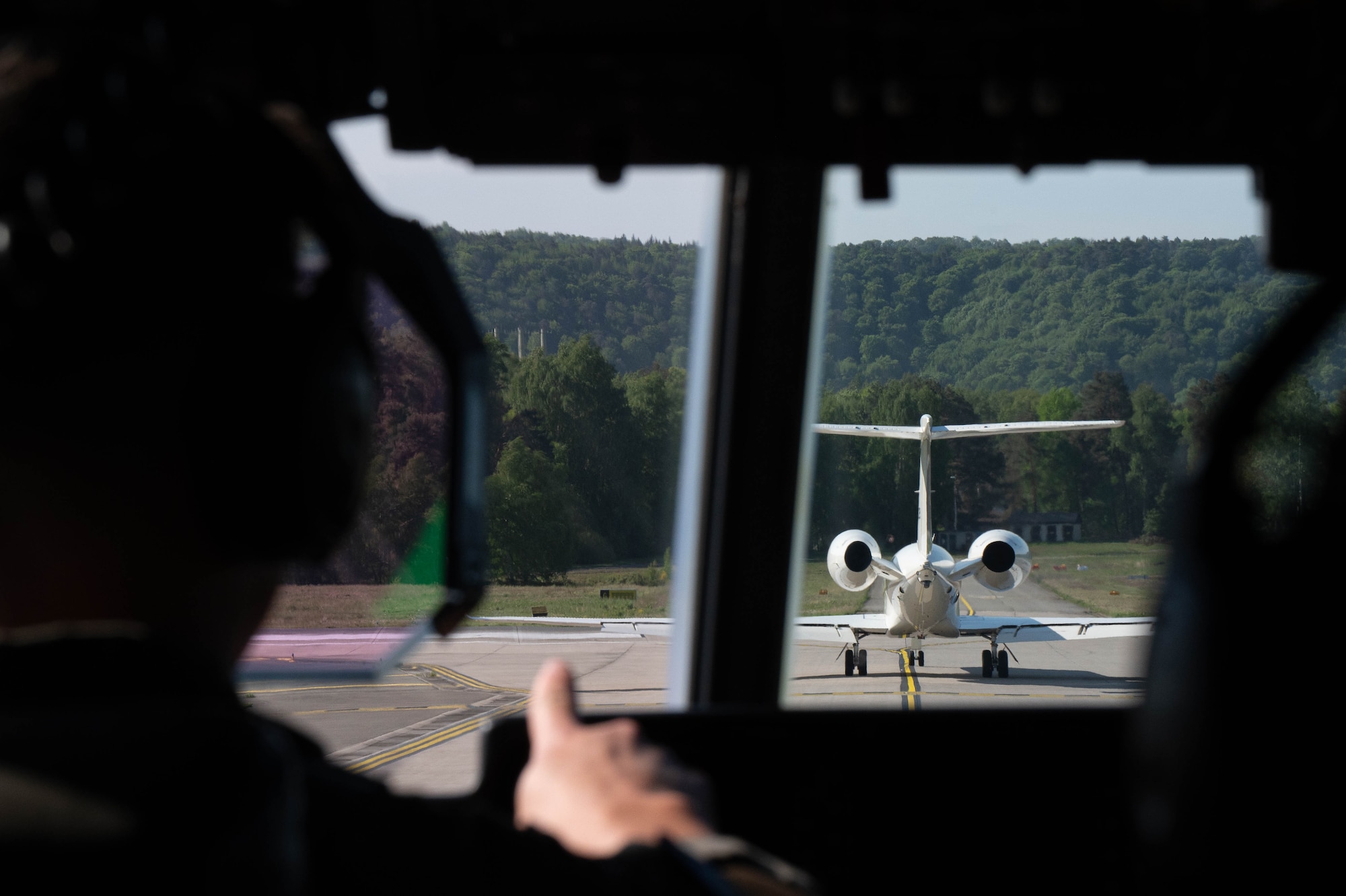 A C-37A Gulfstream participates in an elephant walk