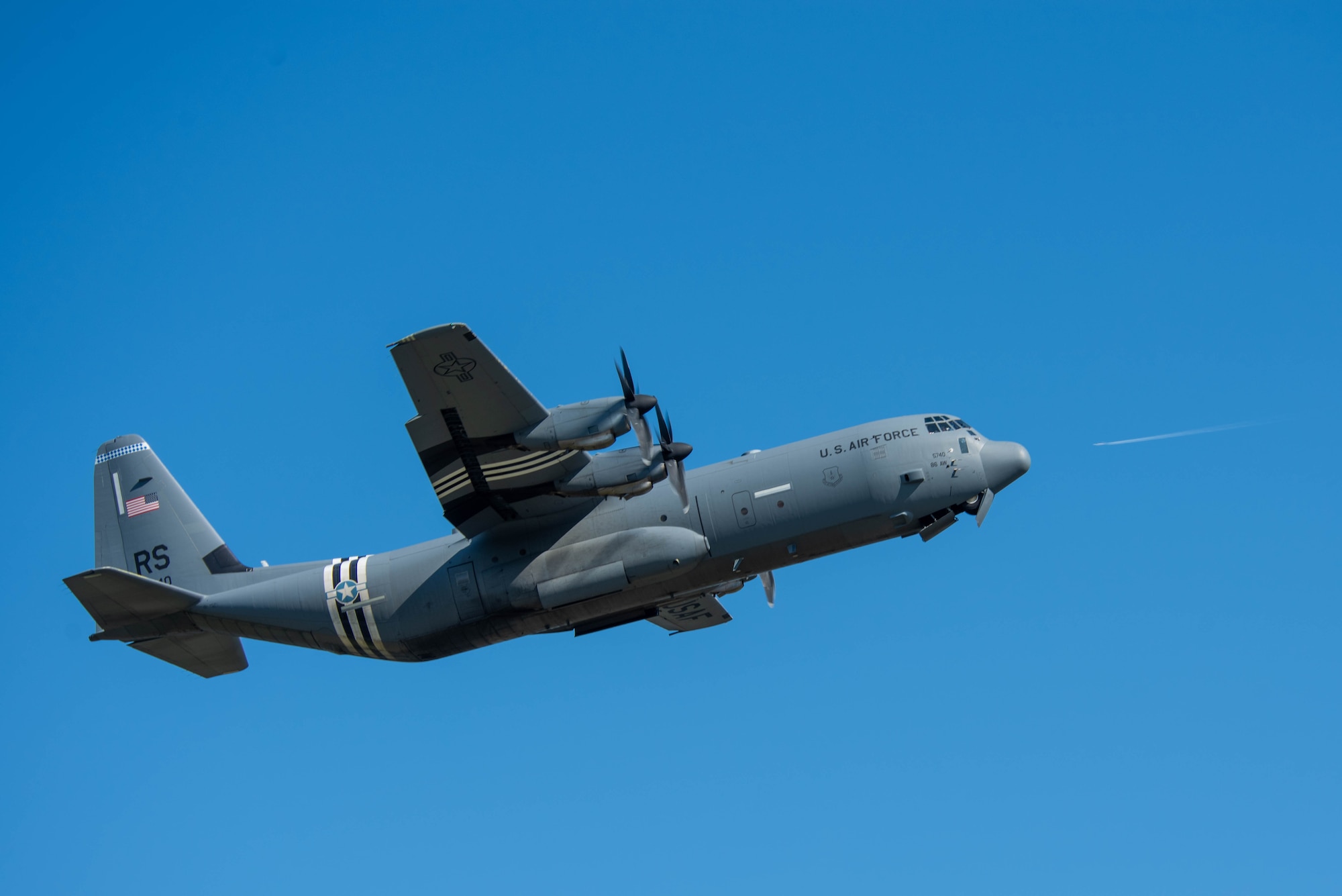 A C-130J Super Hercules aircraft takes off