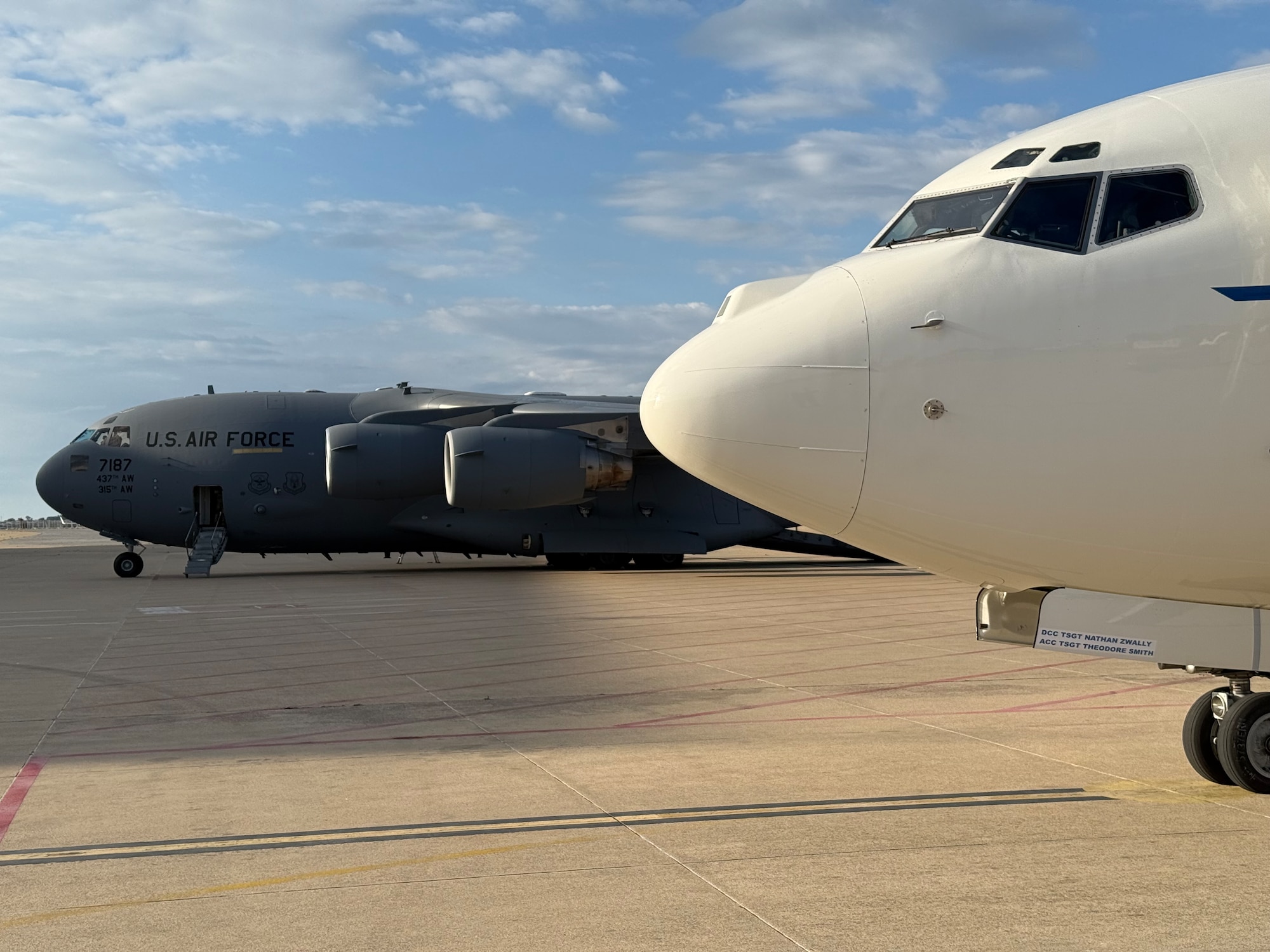 A D.C. Air National Guard C-40 prepares to return a Congressional Delegation to the United States from Vatican City after the funeral services for Pope Francis, April 26, 2025.