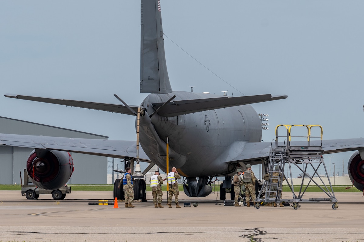 Team McConnell Airmen participate in Exercise Lethal Stack at McConnell Air Force Base, Kansas, May 6, 2025. Lethal Stack is a multi-day exercise that simulates real-world conflicts to evaluate McConnell’s ability to provide support. (U.S. Air Force photo by Airman 1st Class Paula Arce)