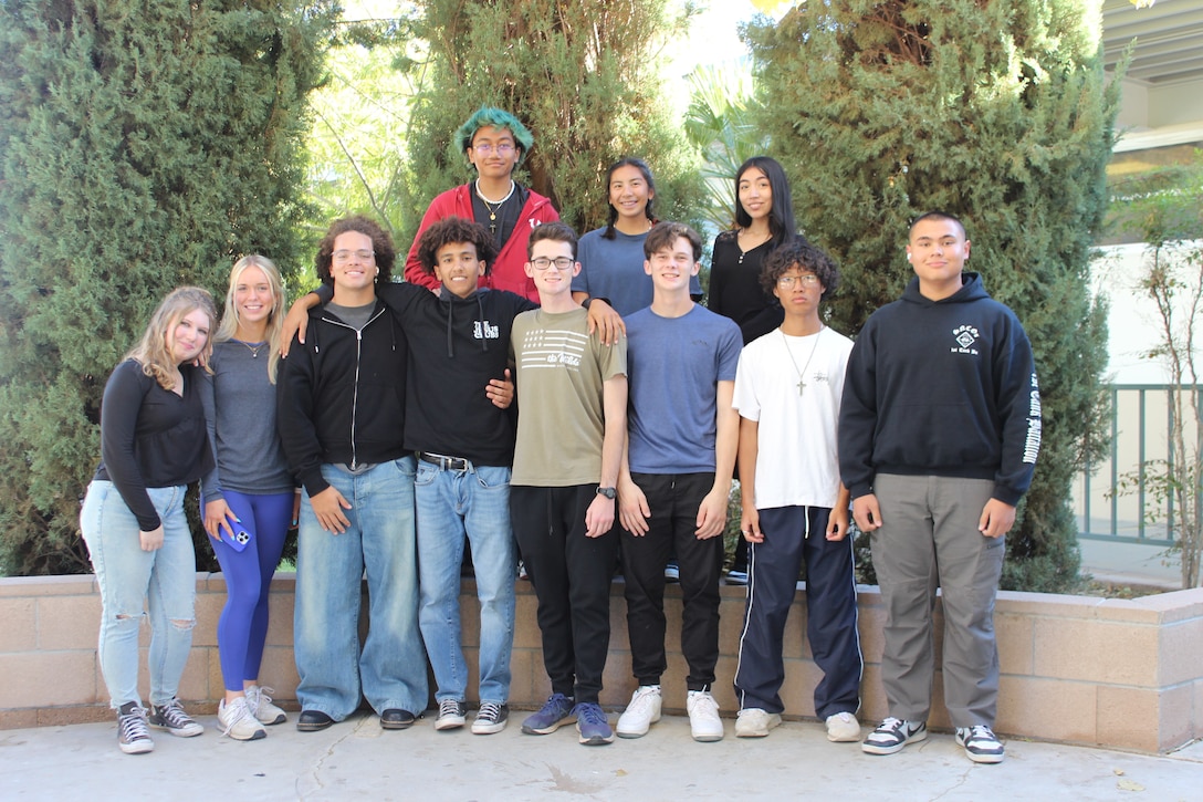 Students in the Military Student Assistance Group at Twentynine Palms High School take a group photo at Twentynine Palms High School, Twentynine Palms, California, Nov. 14, 2024. The Military Student Assistance Group is a student-ran high school club that helps incoming military students become familiar with the school and the local community. (Courtesy photo by Twentynine Palms High School)
