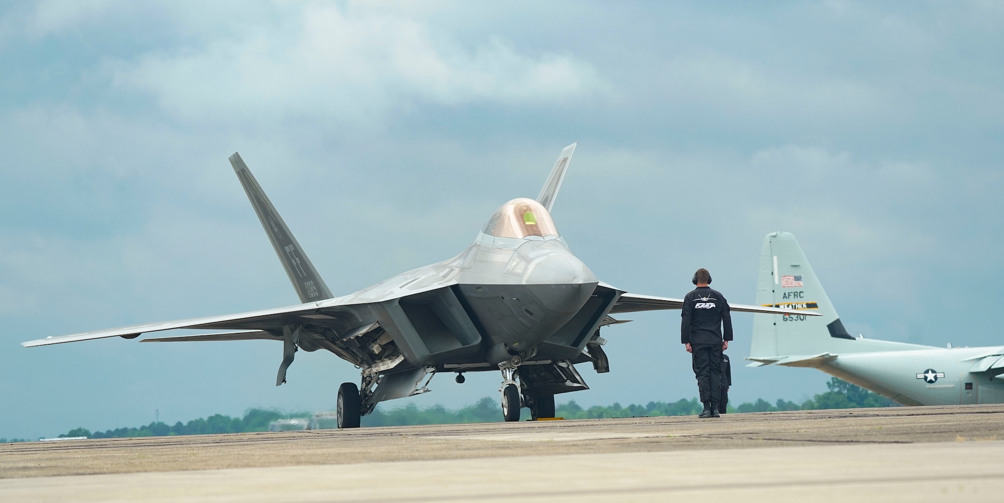 U.S. Air Force Capt. Nick Le Tourneau, F-22 Demonstration Team pilot, performs precision aerial maneuvers during the National Security Forum at Maxwell Air Force Base, Alabama, May 7, 2025. Since 1954, the Secretary of the Air Force's National Security Forum has brought together the nation's most influential and valued civic leaders with the military's developing senior leaders to enable open discussions on historic and contemporary national security strategies and challenges. Over a three-day period, attendees engage with U.S. and foreign military officers and government civilians through a lecture and seminar format. (U.S. Air Force photo by Senior Master Sgt. Richard P. Ebensberger)