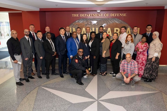 Participants in the Department of State’s International Visitor Leadership Program visit the Pentagon to learn about the National Guard’s role in emergency response and crisis management, Washington, D.C., May 7, 2025. (DoD photo by U.S. Navy Petty Officer 1st Class Alexander Kubitza)